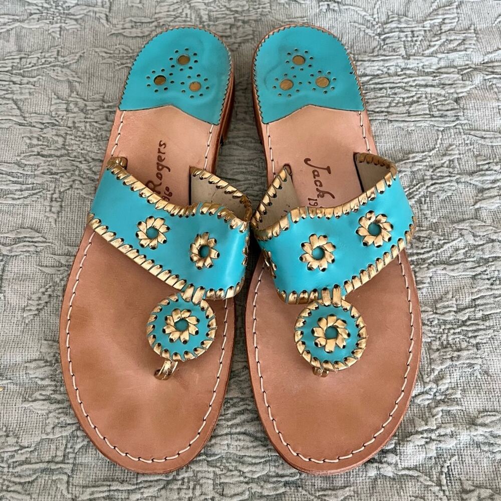 Jack Rodgers Nantucket Sandal Turquoise Gold Women’s‎ Size 11